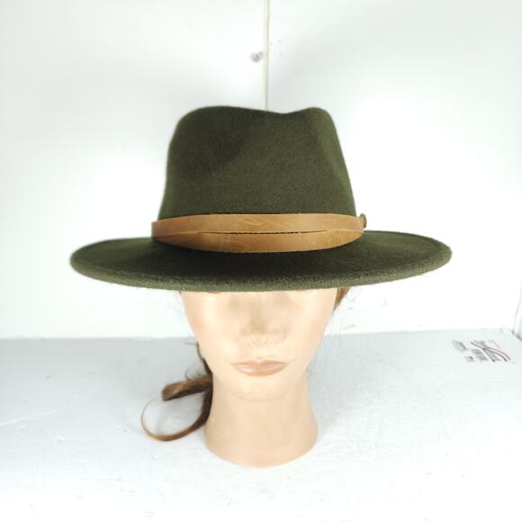 Frye Women\'s Medium Green 100% Wool Felt Brown Leather belt Fedora Hat main image 5